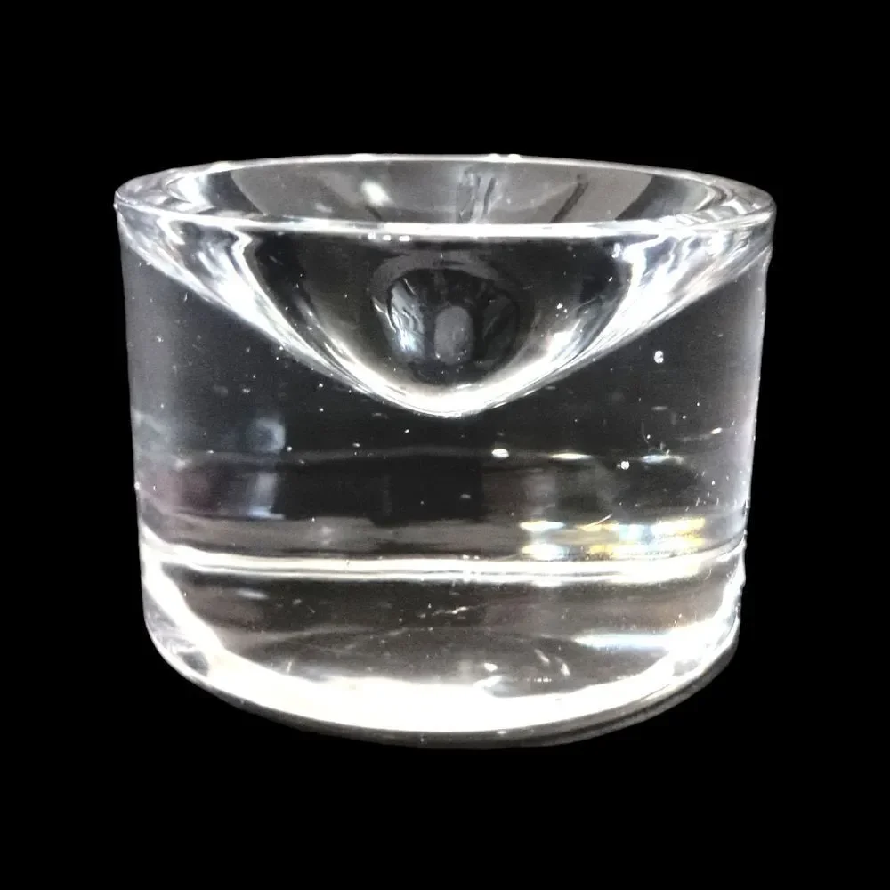 Heavy Clear Glass Crystal Paperweight Concave Hand Blown Handmade Round Vintage.